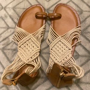 Woven zip up back sandals